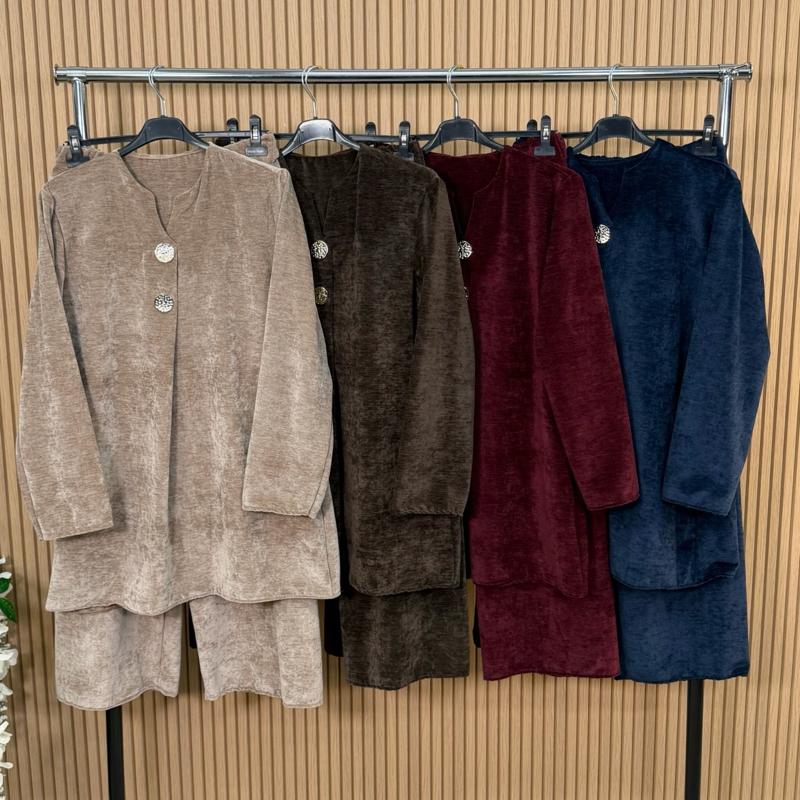MV – Velvet Feel Plain Gold Button Co-Ord Set | 8–16
