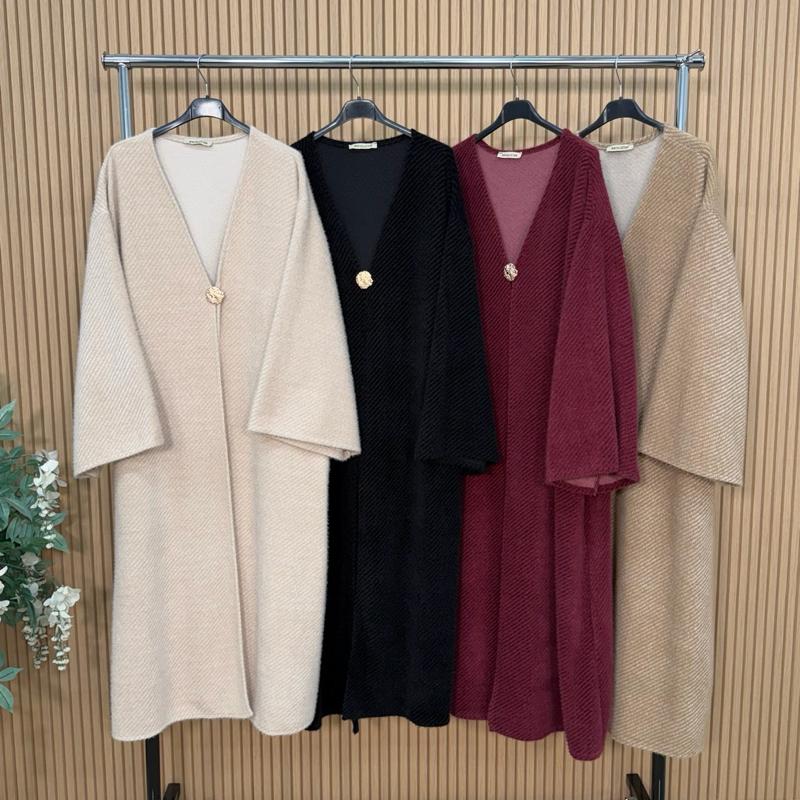 MV - Premium Thick Long Cardigan with Pockets, Removable Gold Brooch 8-18)