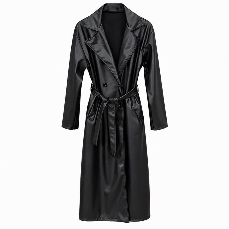 MV - Faux Leather Longline Belted Trench Coat with Pockets (8-16)