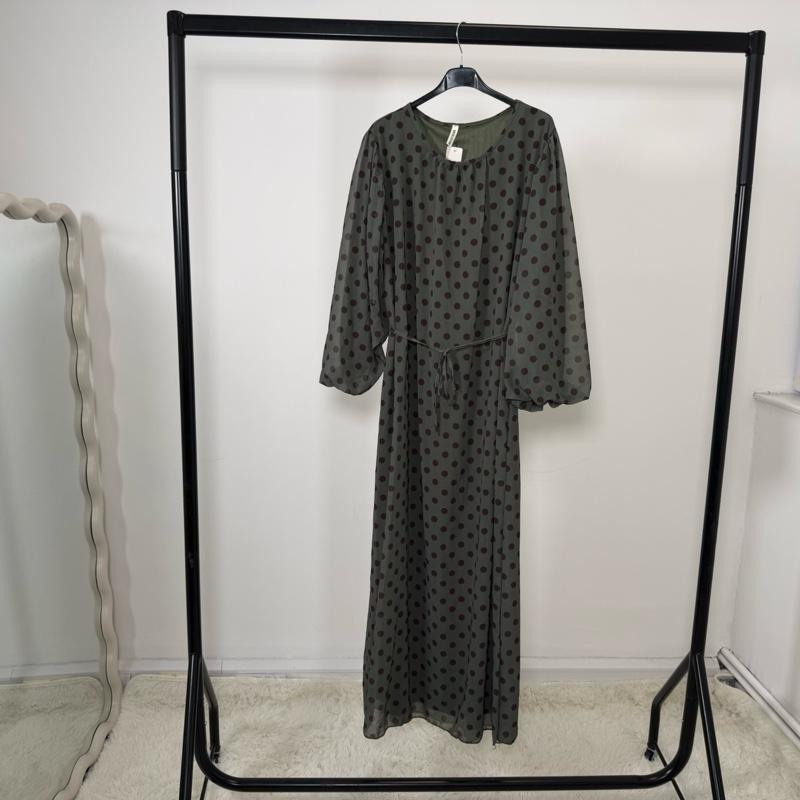 Mode Ville - Polka Dot Maxi Dress with Tie Belt (fits 8-16)