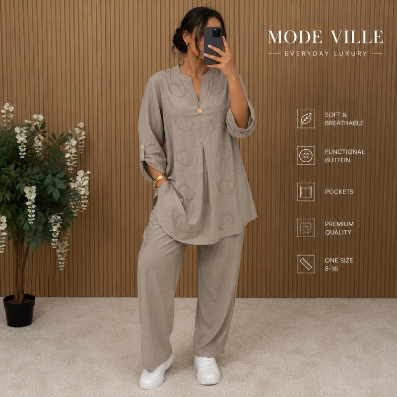 MV - 100% Cotton Embroidered Paisley Co-Ord Set with Pockets (8-16)