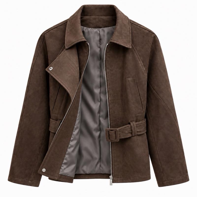 MV - Suede-Effect Zip Belted Jacket with Pockets (S•M•L)