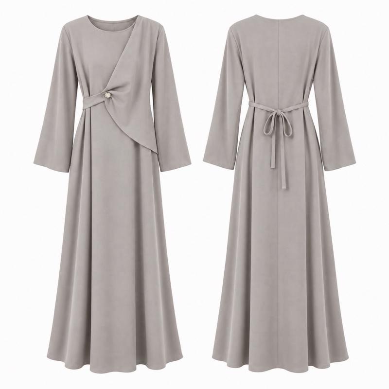 MV - Elegant Tie-Waist Gold Detail Maxi Dress (8–16)