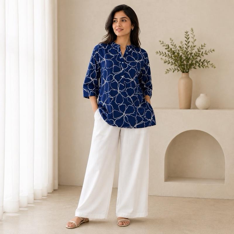 MV04 – Blue Petal Co-Ord Set | 100% Cotton | S-XXL)