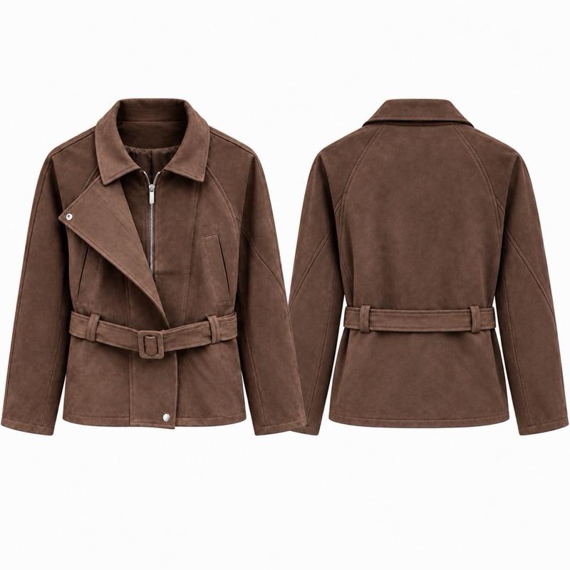 MV - Suede-Effect Zip Belted Jacket with Pockets (S•M•L)