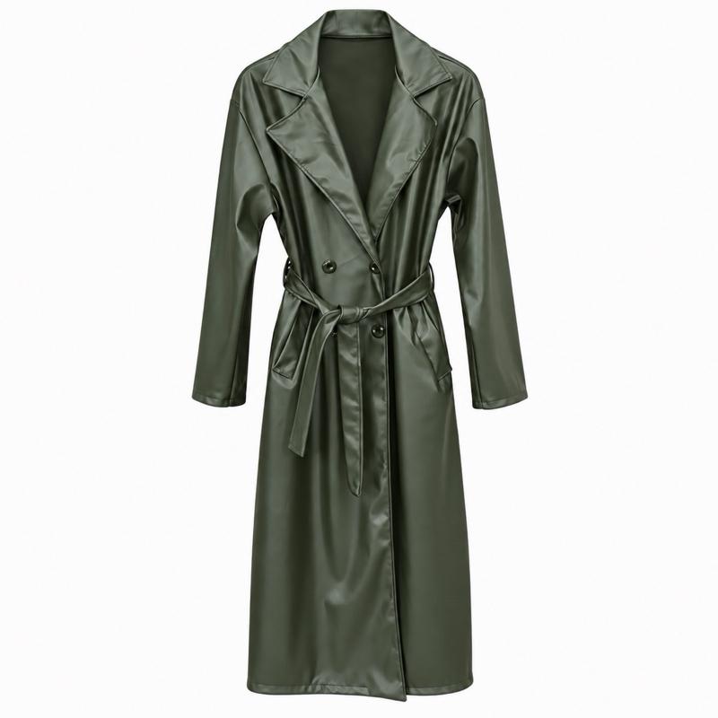 MV - Faux Leather Longline Belted Trench Coat with Pockets (8-16)