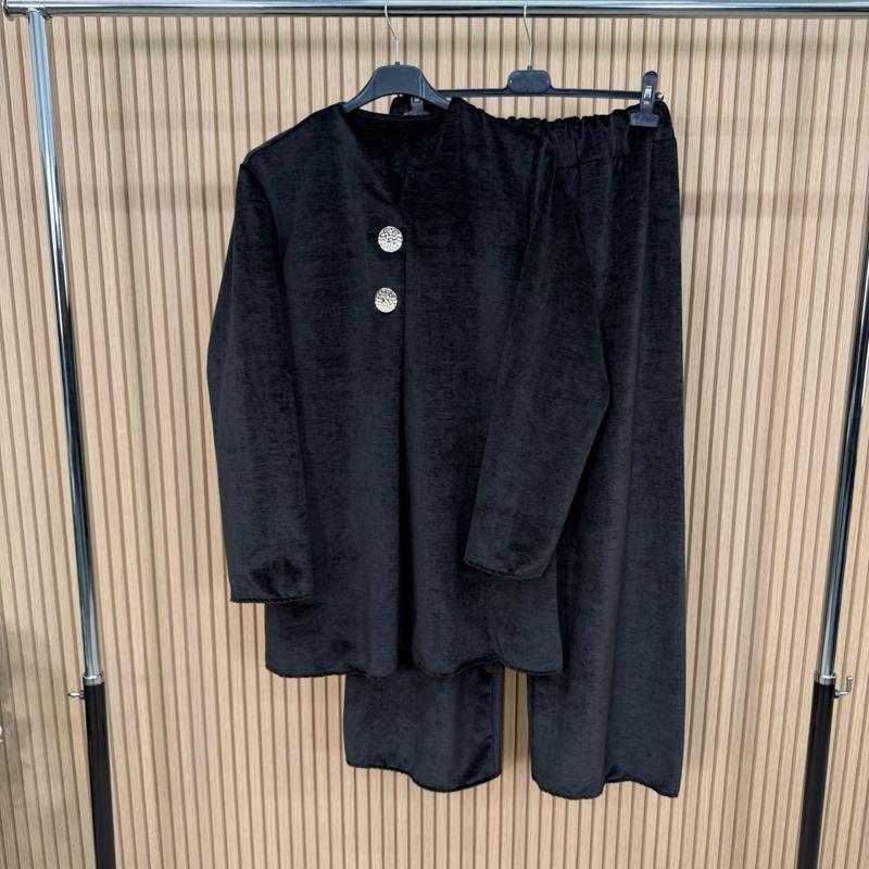 MV – Velvet Feel Plain Gold Button Co-Ord Set | 8–16