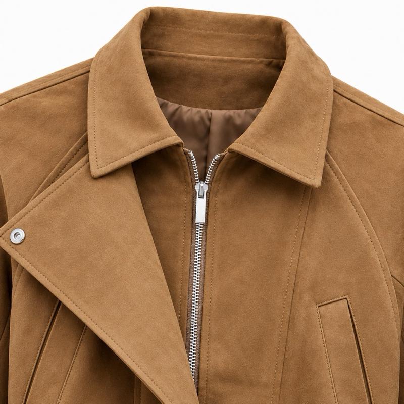 MV - Suede-Effect Zip Belted Jacket with Pockets (S•M•L)