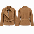 MV - Suede-Effect Zip Belted Jacket with Pockets (S•M•L)