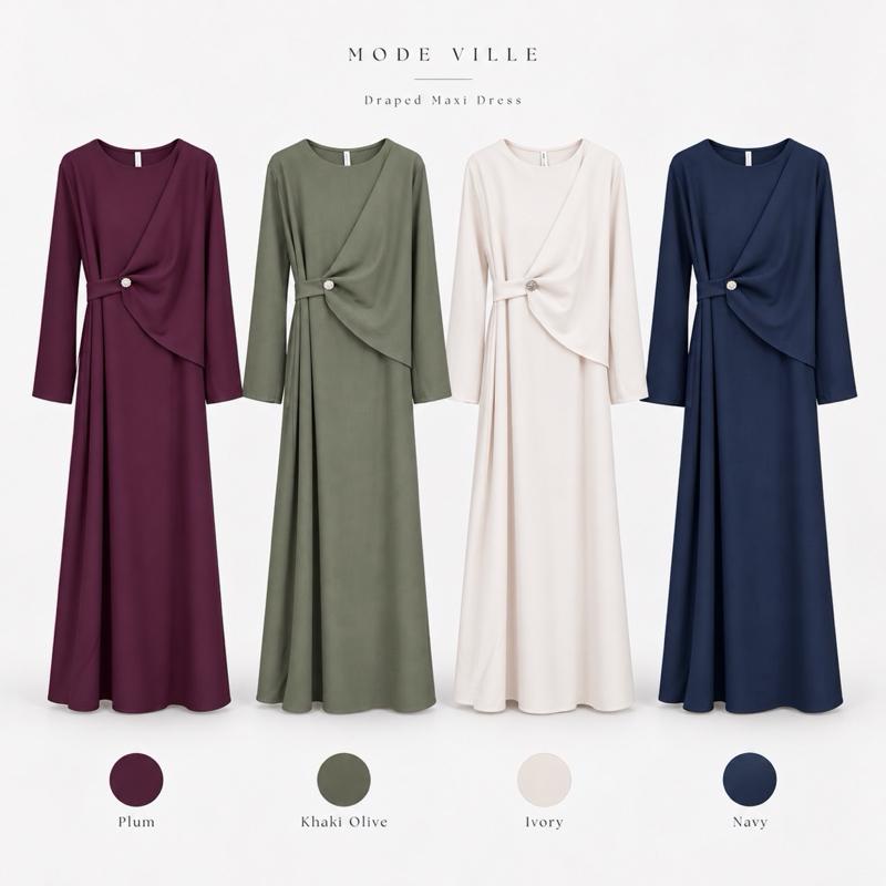 MV - Elegant Tie-Waist Gold Detail Maxi Dress (8–16)