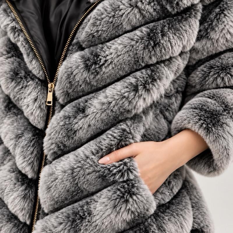 MV - Chevron Faux Fur Zip Jacket (One Size 6–14)
