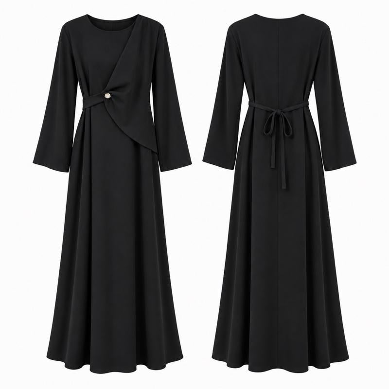 MV - Elegant Tie-Waist Gold Detail Maxi Dress (8–16)