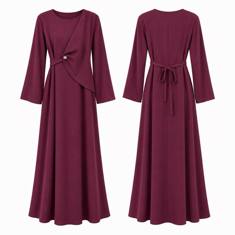 Elegant Tie-Waist Gold Detail Maxi Dress