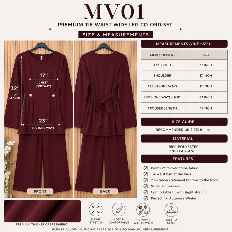 MV – Tie Waist Wide Leg Co-Ord Set (8–14)
