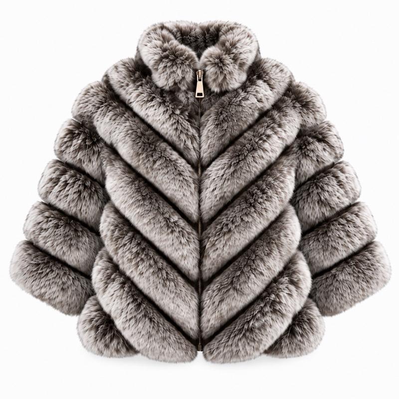 MV - Chevron Faux Fur Zip Jacket (One Size 6–14)