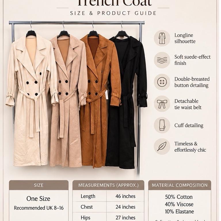 MV - Suede-Effect Trench Coat with Pockets (8-16)