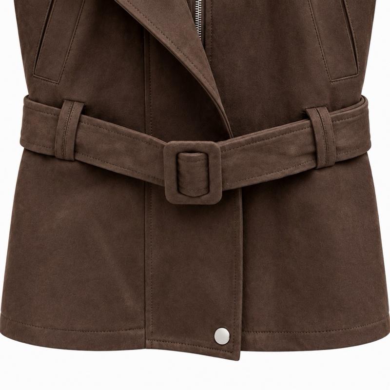 MV - Suede-Effect Zip Belted Jacket with Pockets (S•M•L)