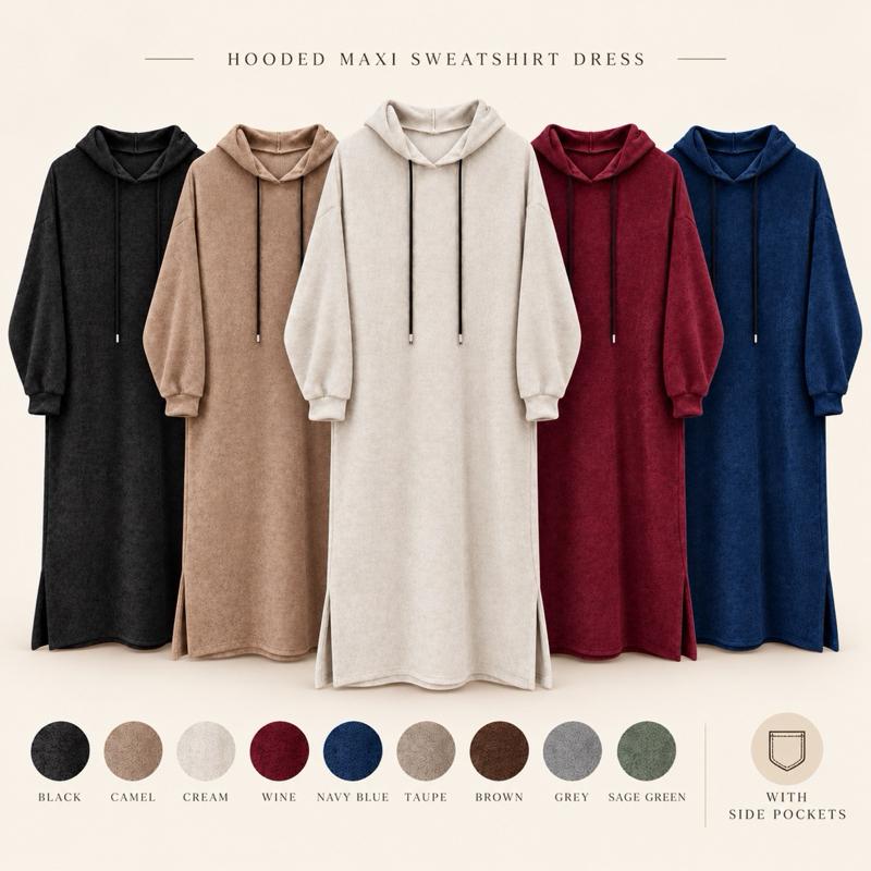 MV – Cosy Textured Hooded Maxi Dress with Pockets (8–16)