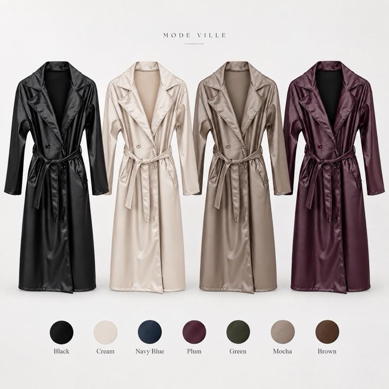 MV - Faux Leather Longline Belted Trench Coat with Pockets (8-16)