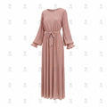 Pleated Belted Maxi Dress - Modest Long Sleeve Dress