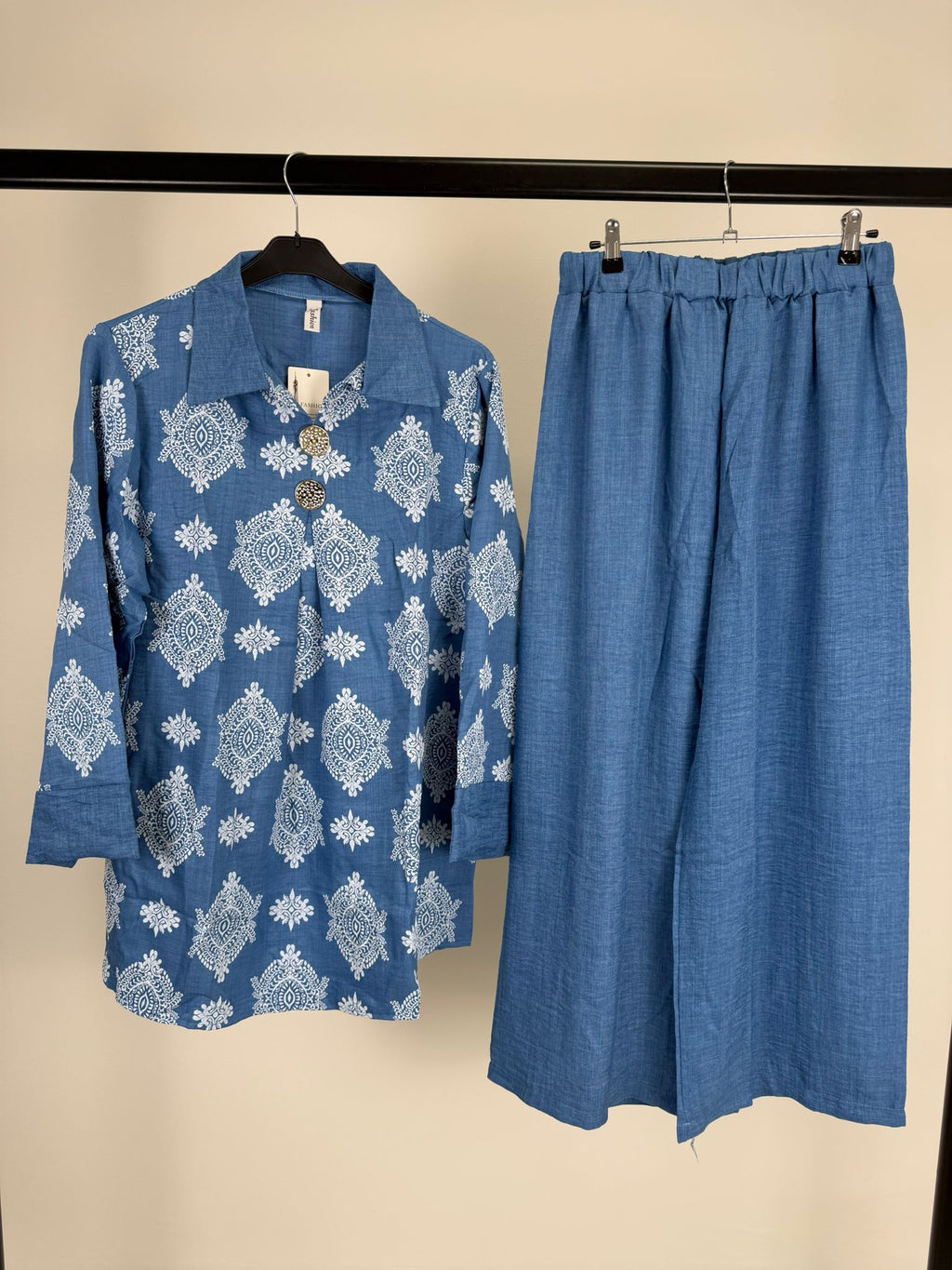 Printed Collar Button Detail Co-Ord Set