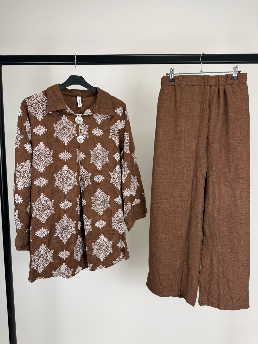 Printed Collar Button Detail Co-Ord Set