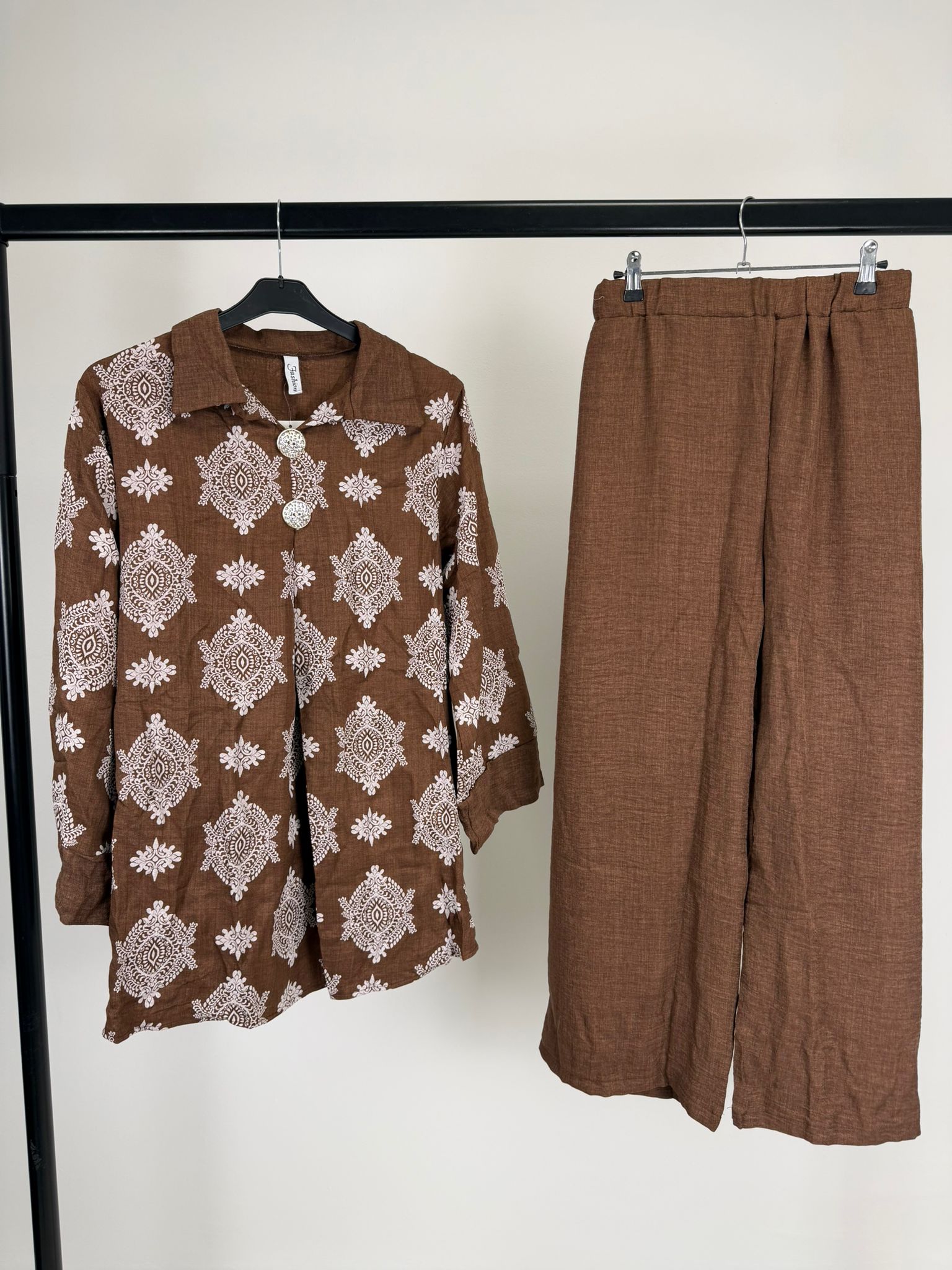 Printed Collar Button Detail Co-Ord Set