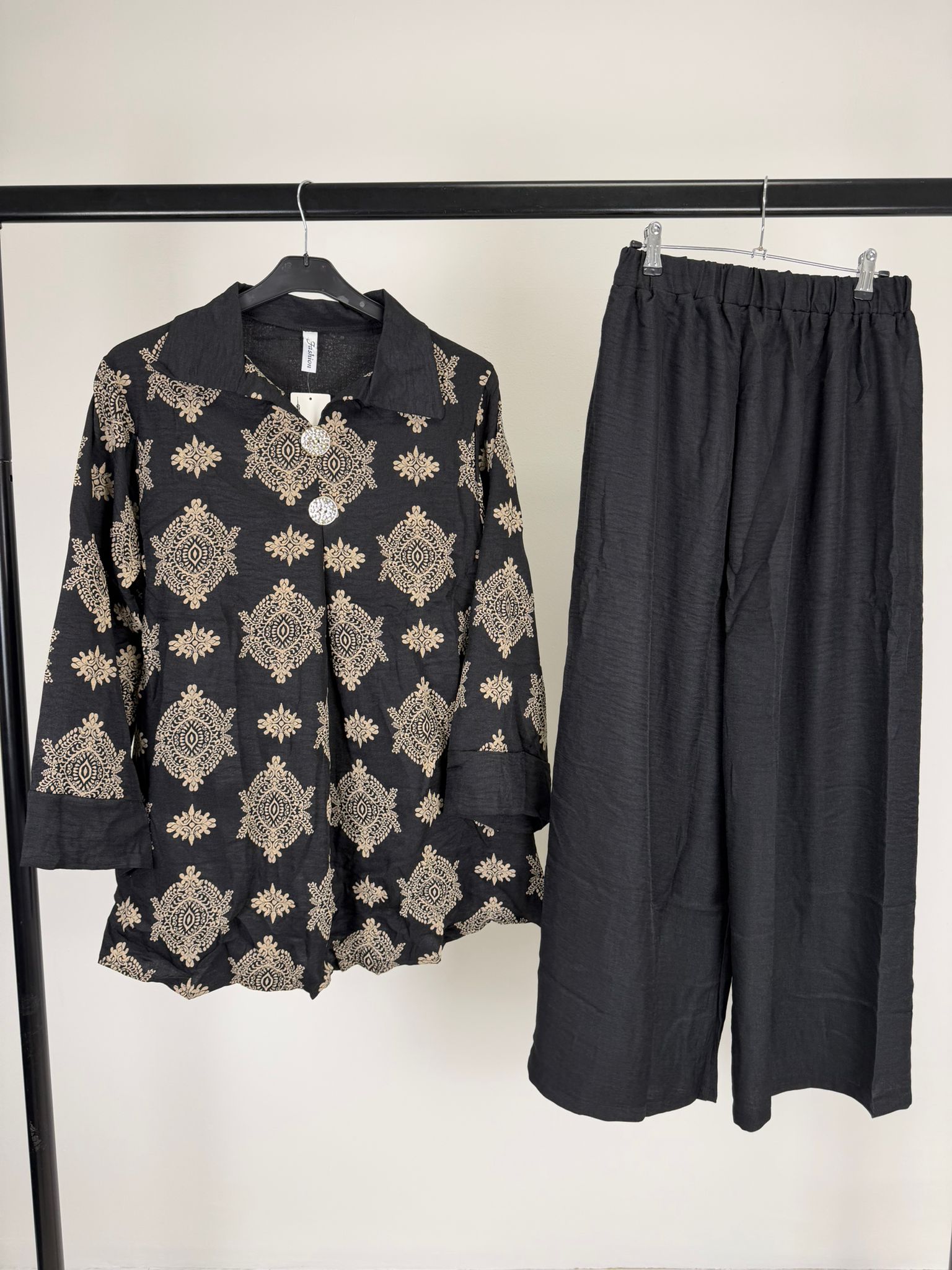 Printed Collar Button Detail Co-Ord Set