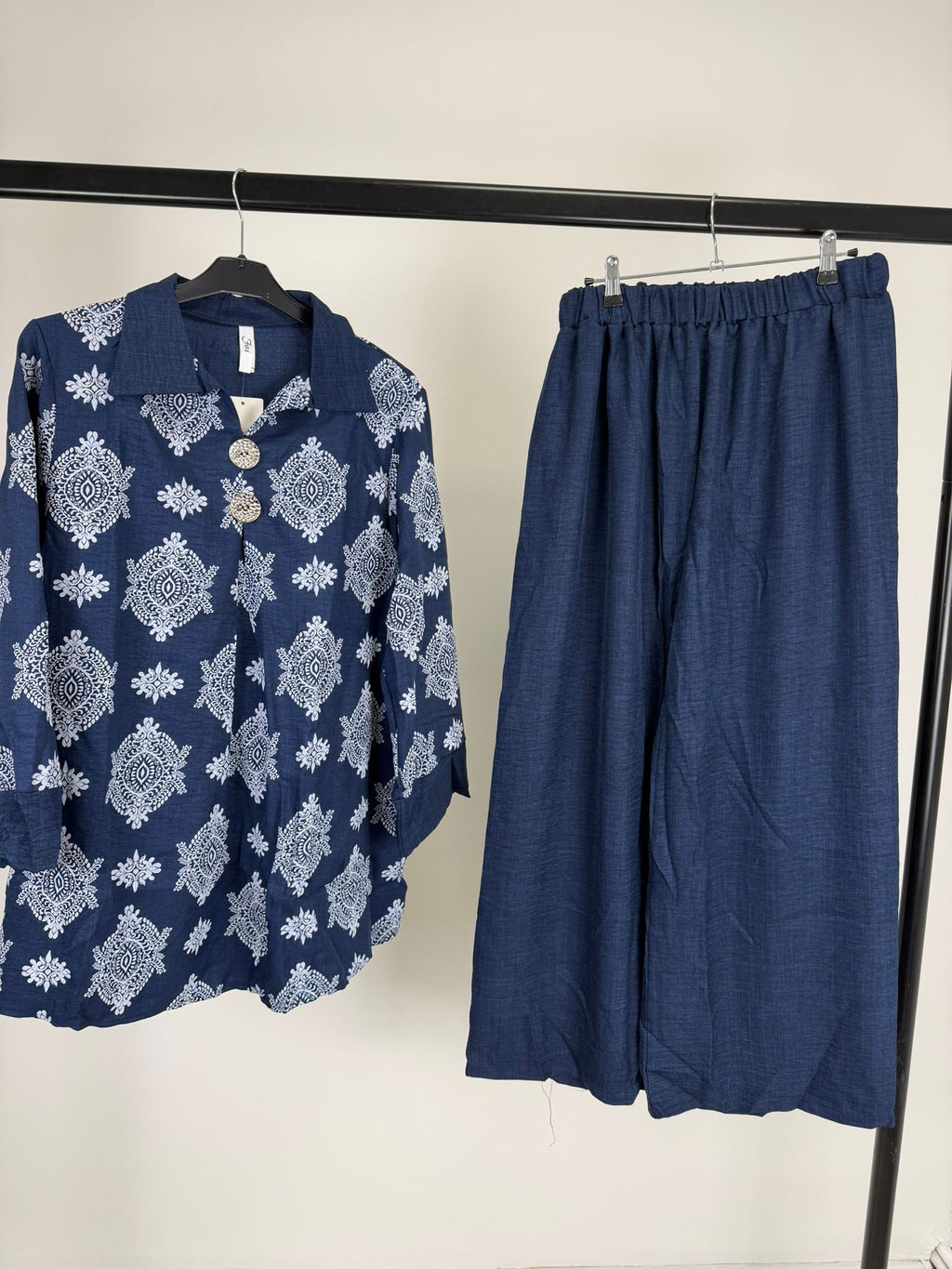 Printed Collar Button Detail Co-Ord Set