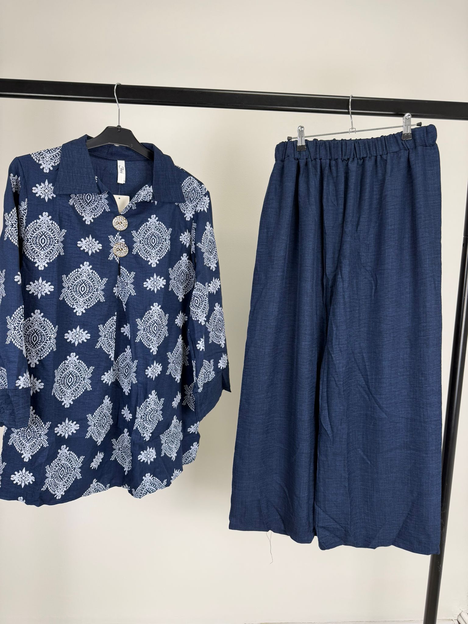 Printed Collar Button Detail Co-Ord Set