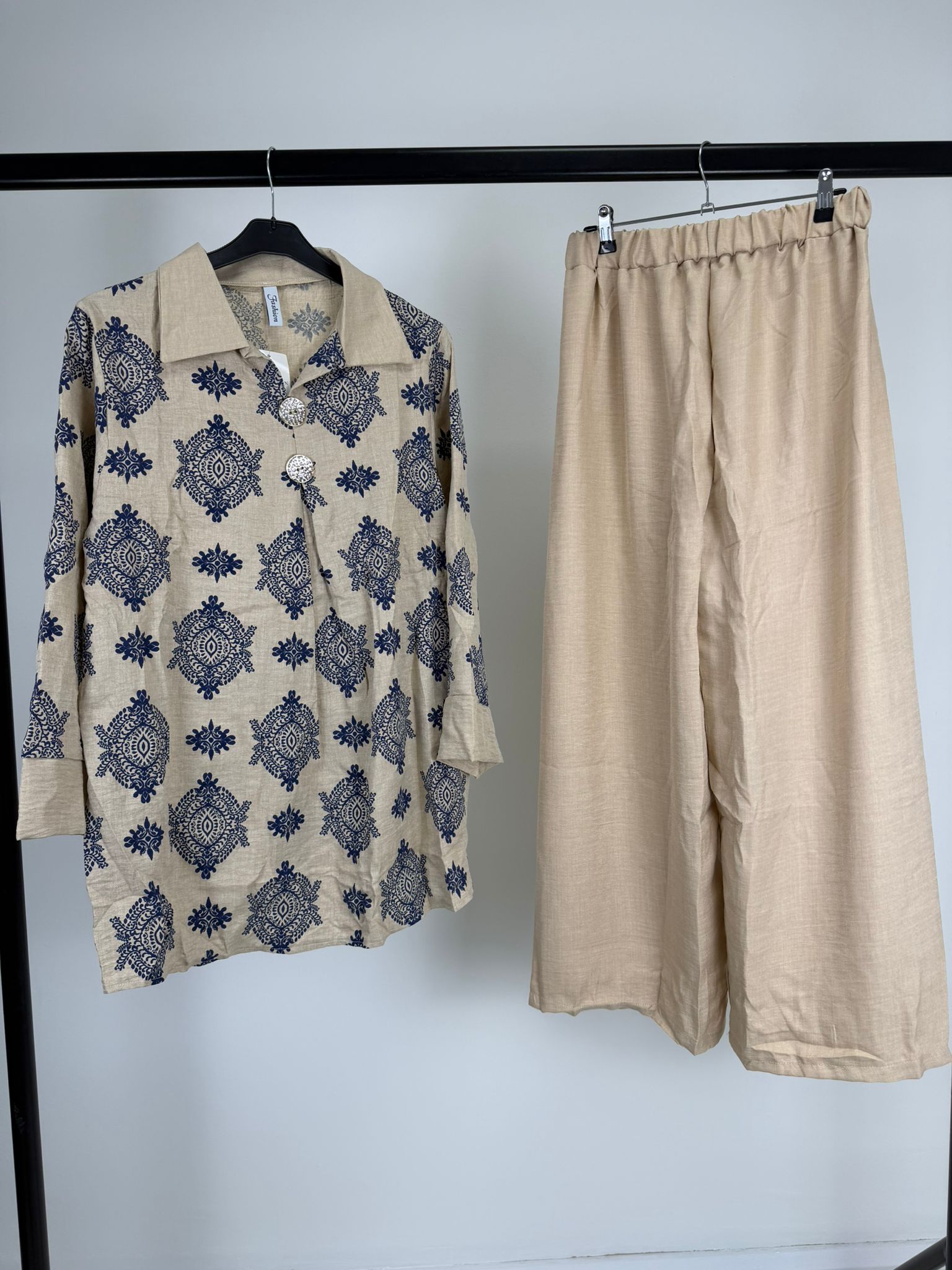 Printed Collar Button Detail Co-Ord Set
