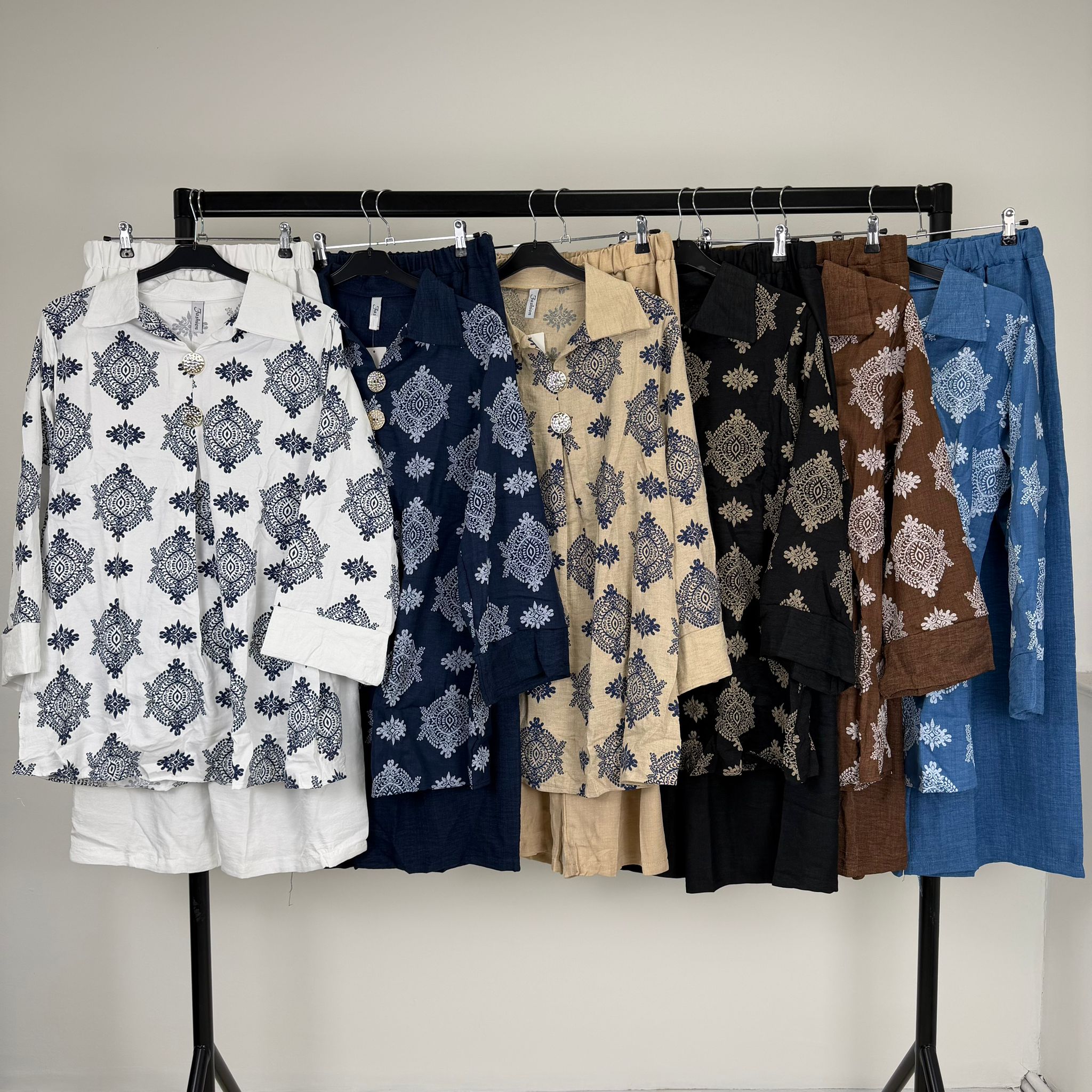 Printed Collar Button Detail Co-Ord Set