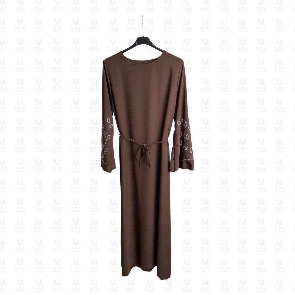 Diamond Leaf Embellished Belted Maxi Dress