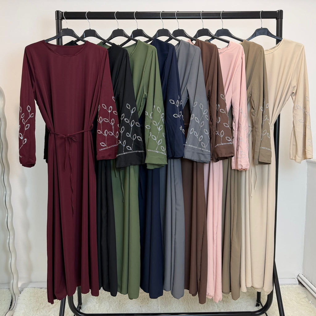 Diamond Leaf Embellished Belted Maxi Dress