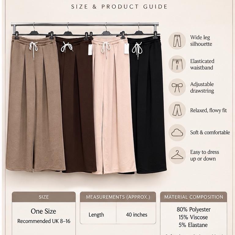 MV - Everyday Wide Leg Joggers with Pockets and Drawstring One Size 8-16 Comfortable & Versatile