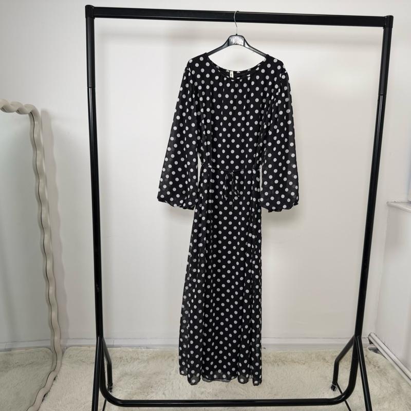 Mode Ville - Polka Dot Maxi Dress with Tie Belt (fits 8-16)