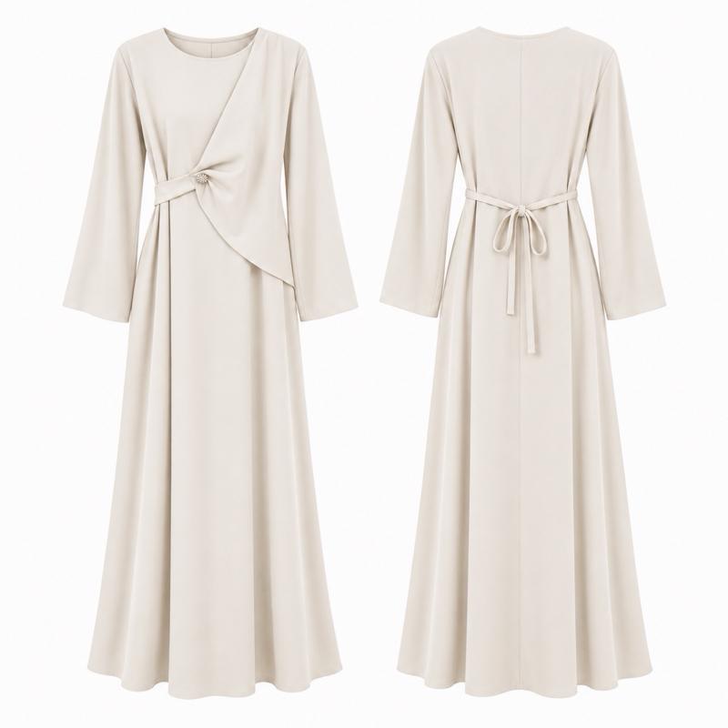 MV - Elegant Tie-Waist Gold Detail Maxi Dress (8–16)