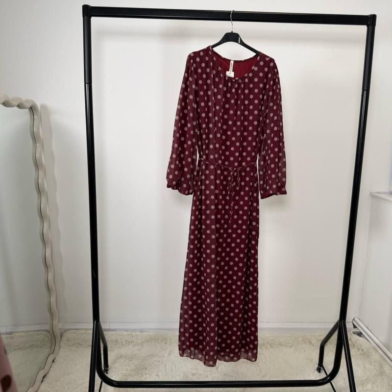 Mode Ville - Polka Dot Maxi Dress with Tie Belt (fits 8-16)