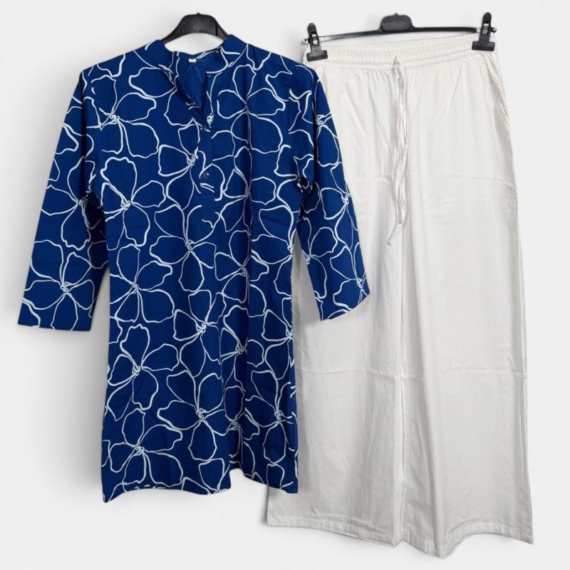 MV04 – Blue Petal Co-Ord Set | 100% Cotton | S-XXL)