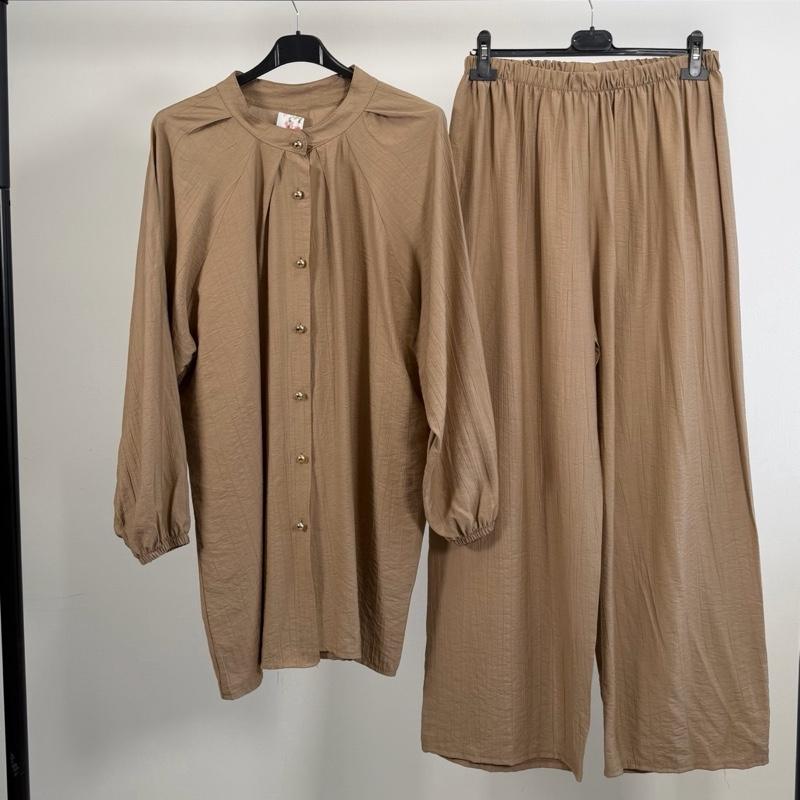 Mode Ville - Soft Touch Gold Rayon Button Co-Ord Set (8-16)