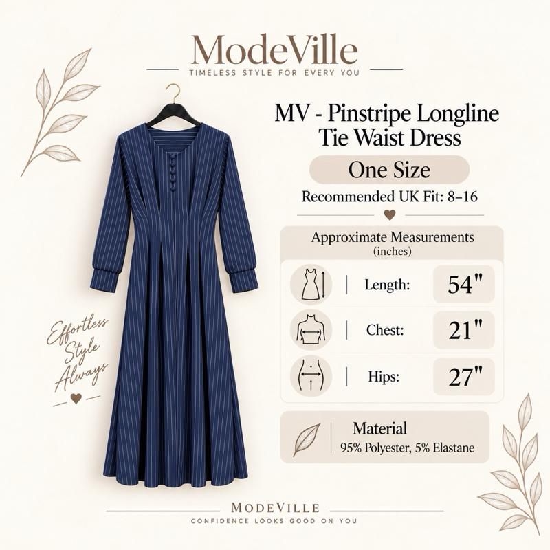 MV - Pinstripe Longline Tie Waist Dress (8-14)