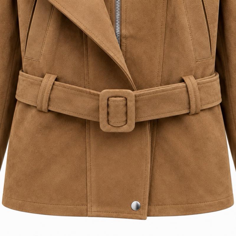 MV - Suede-Effect Zip Belted Jacket with Pockets (S•M•L)