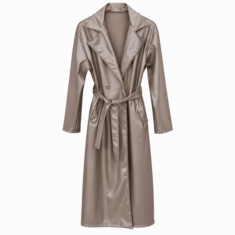 MV - Faux Leather Longline Belted Trench Coat with Pockets (8-16)