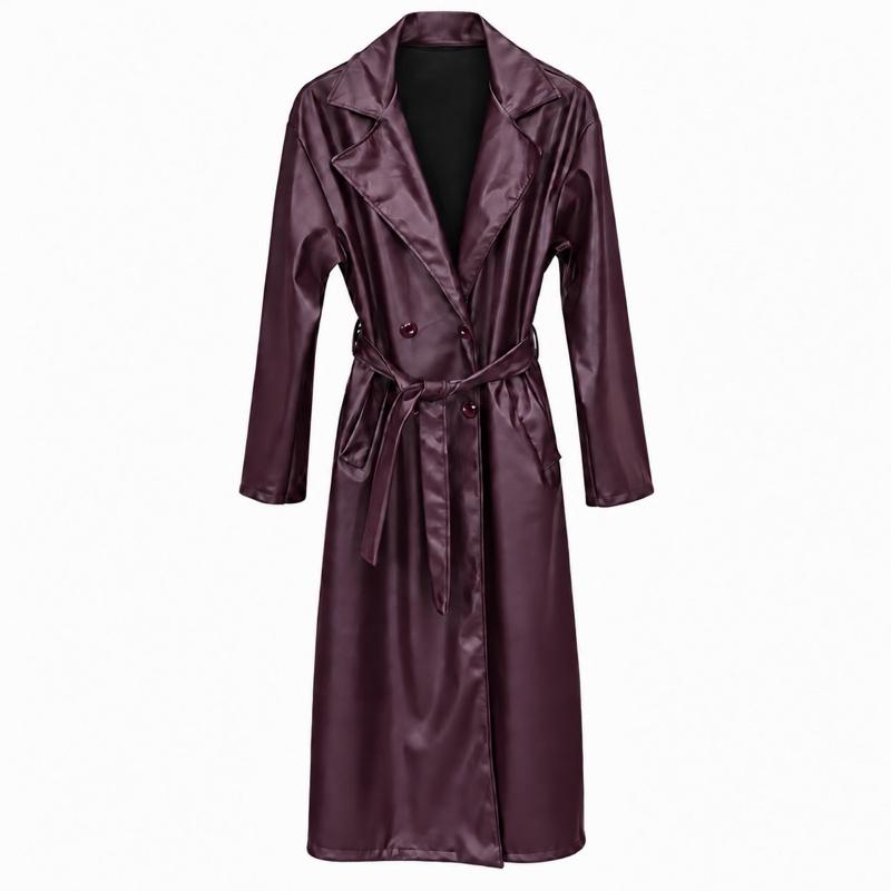 MV - Faux Leather Longline Belted Trench Coat with Pockets (8-16)
