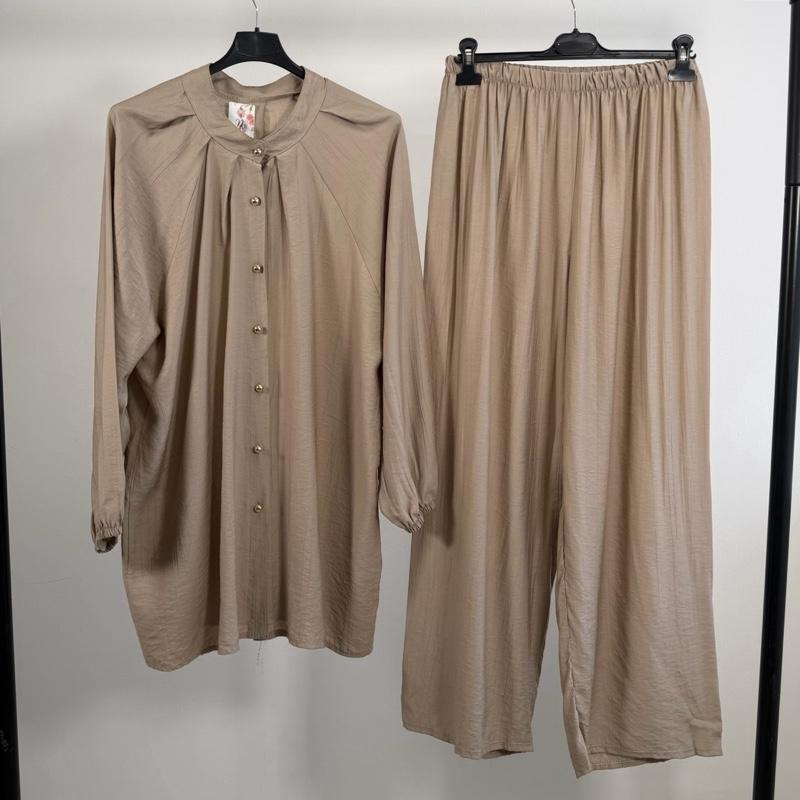Mode Ville - Soft Touch Gold Rayon Button Co-Ord Set (8-16)